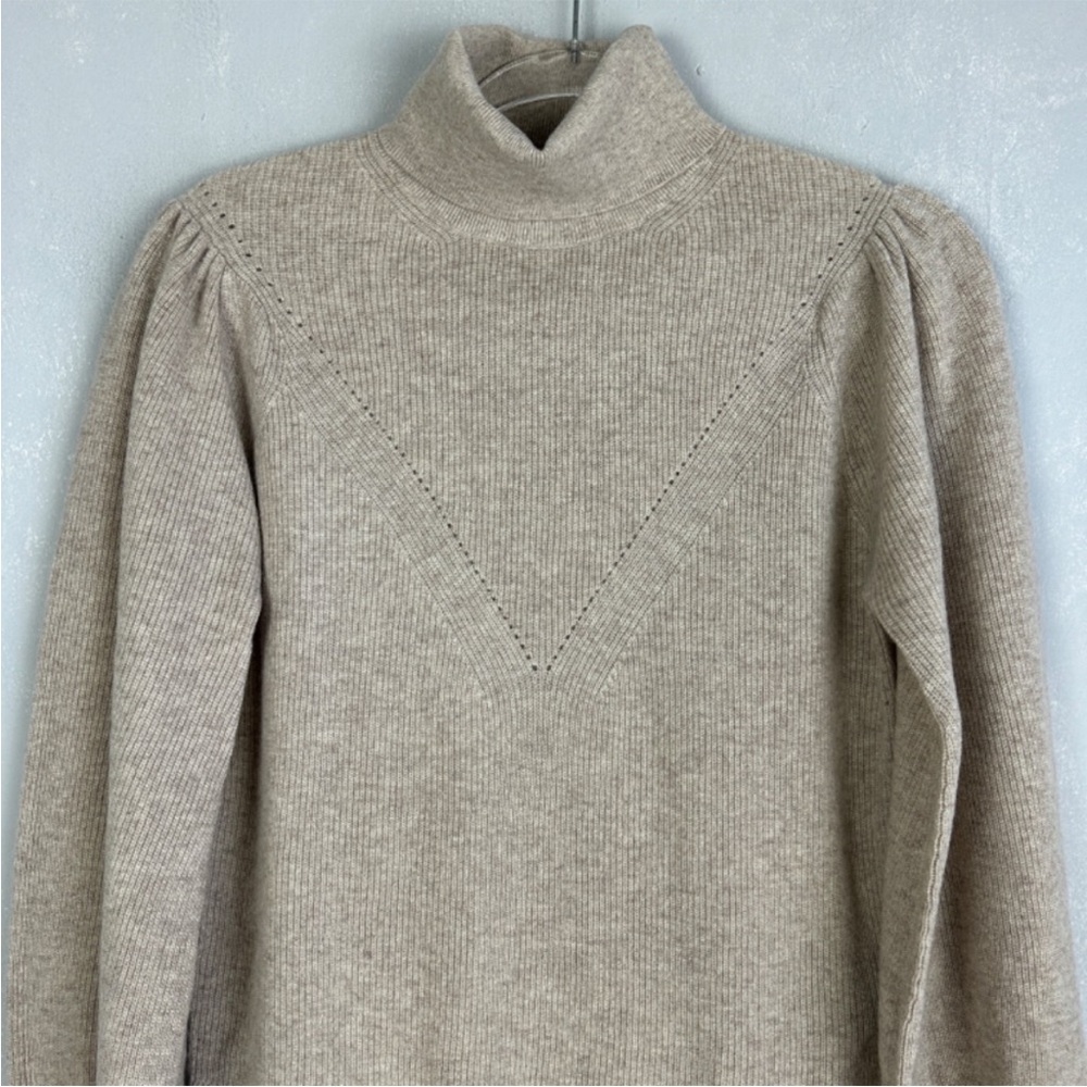 Ba&Sh Size M Eden Jumper Sweater 100% Wool Beige Turtleneck Ribbed - Picture 5 of 13